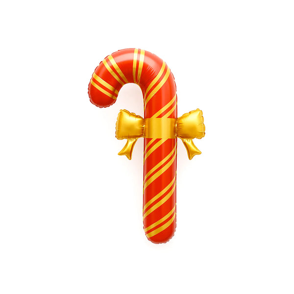 Red and Gold Candy Cane Foil Balloon with Gold Bow, 30-inch