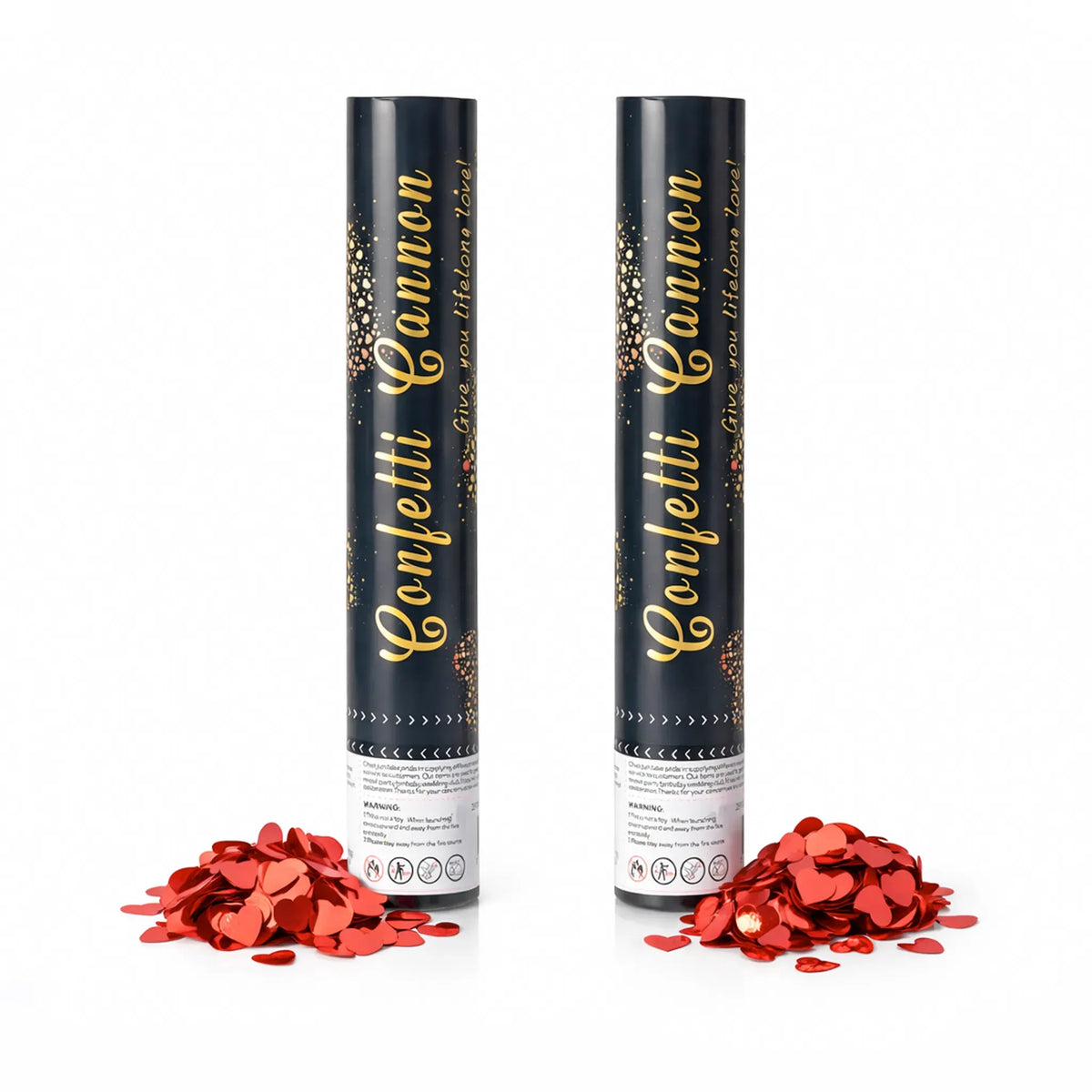 Red Heart Confetti Cannon Party Popper with Metallic Red Heart Confetti