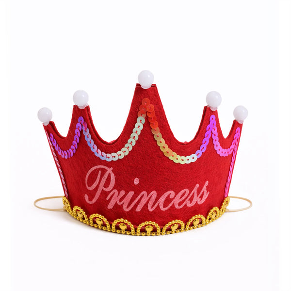 Red Princess Birthday Crown Hat with Sequined Detail