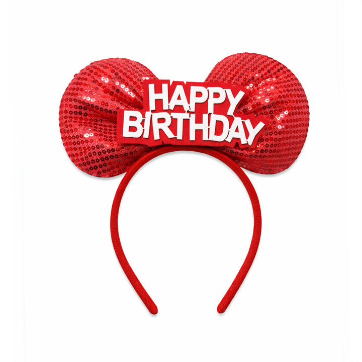 Red Sequined Happy Birthday Mouse Ear Party Headband