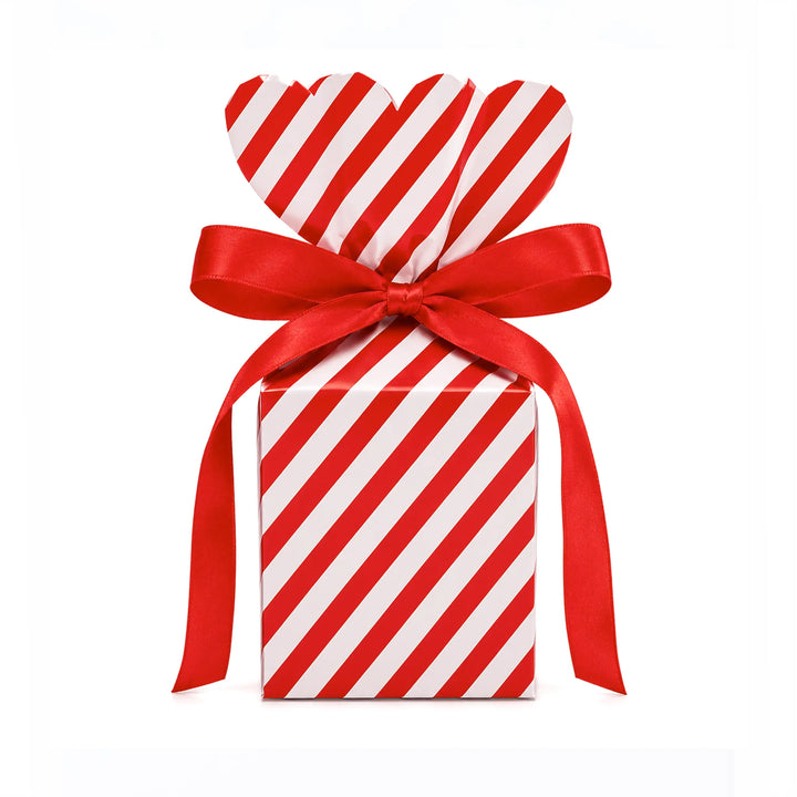 Red Striped Party Favor Box With Satin Ribbon Bow – 50 Pack Event Favor Boxes