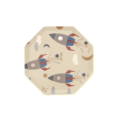 Rocket Ship Paper Plate, 9" Octagon – Space Party Plate