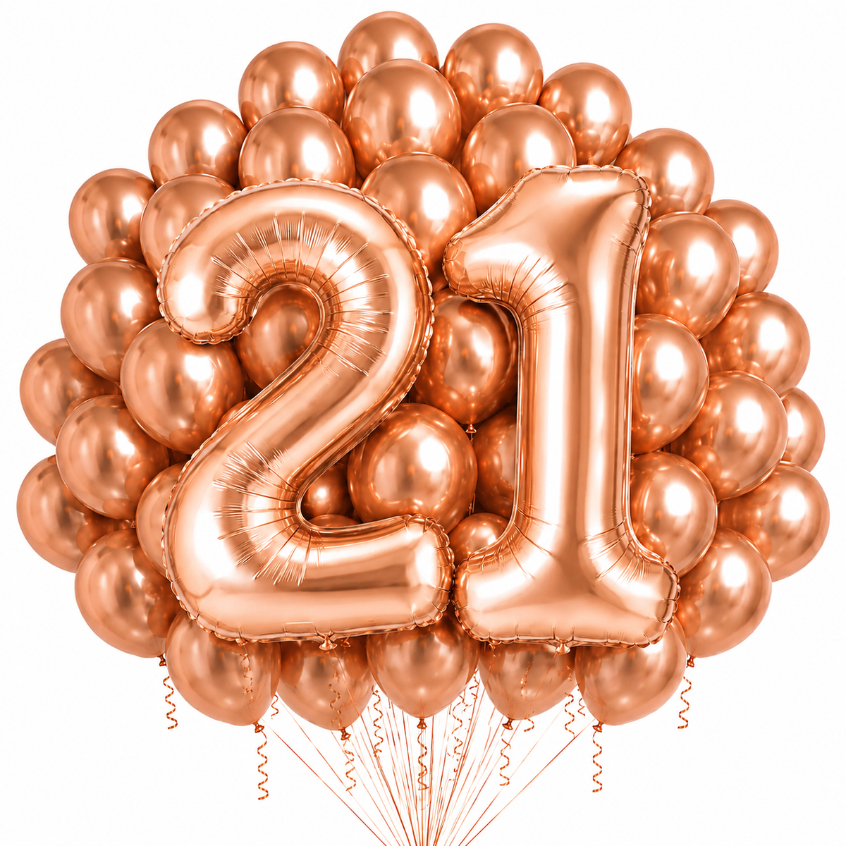 Rose Gold 21 Balloon Set with 40-inch Foil Number Balloons and 50 Latex Balloons for 21st Birthday