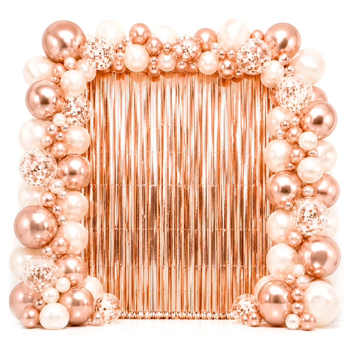  Rose Gold Metallic Foil Fringe Curtain Backdrop for Wedding and Bridal Shower Decor