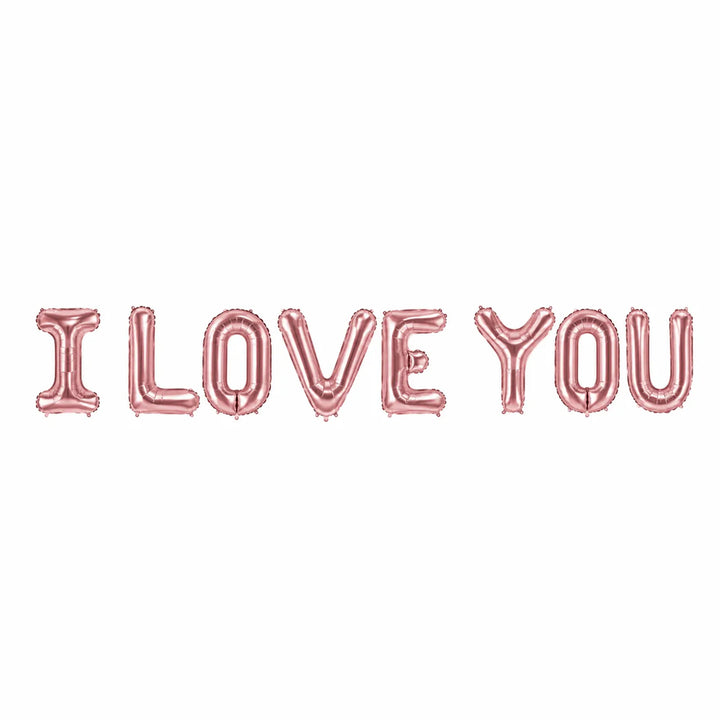 Rose Gold I Love You Foil Balloon Banner, 16.1-inch Letters – Wedding and Anniversary Decoration