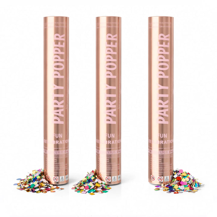 Rose Gold Metallic Party Popper Confetti Cannon with Multi-Color Foil Confetti