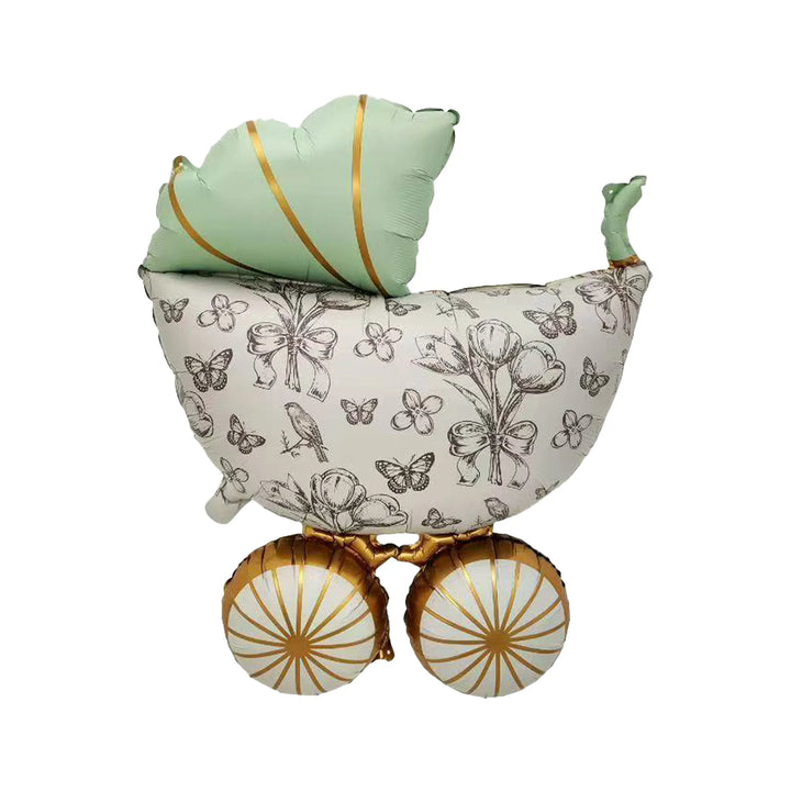 Sage Green Baby Shower Carriage Foil Balloon, 23 x 29-inch – Floral Baby Shower Balloon