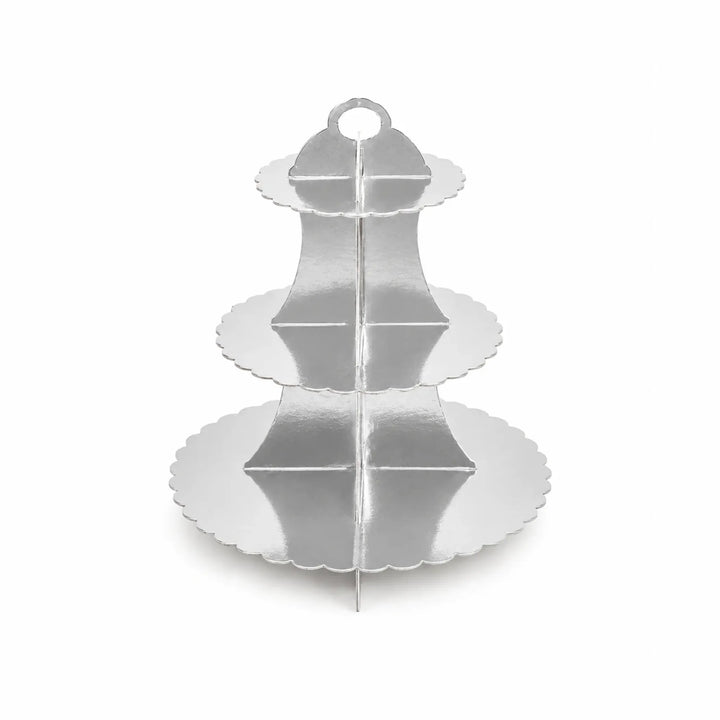 Silver 3 Tier Cupcake Stand with Scalloped Edges for Weddings, Birthdays, and Dessert Tables