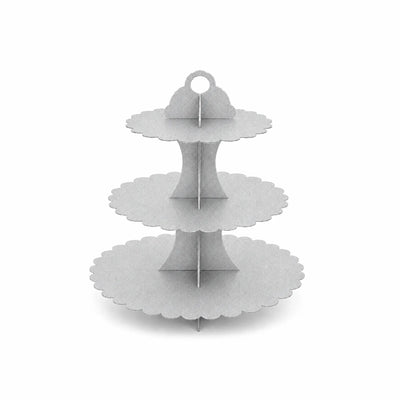 3 Tier Silver Cupcake Stand with Scalloped Edges for Wedding and Party Desserts