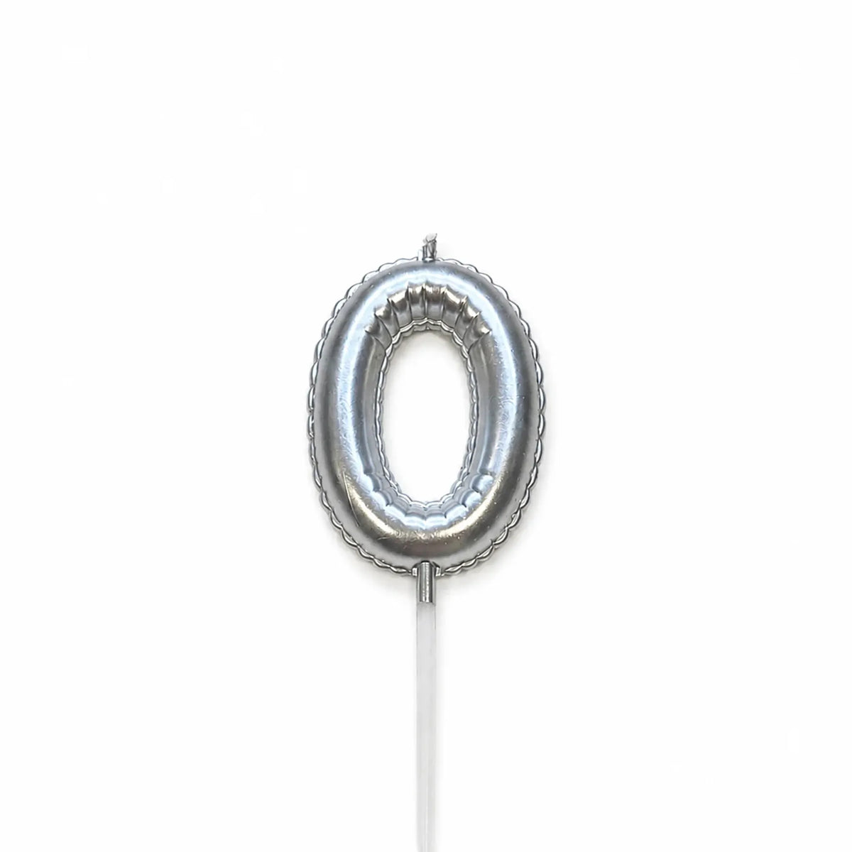 Silver balloon number 0 birthday candle for cake decoration