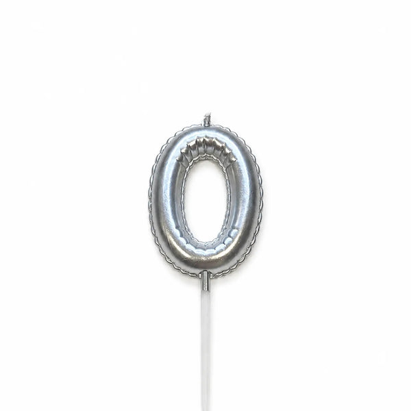 Silver balloon number 0 birthday candle for cake decoration