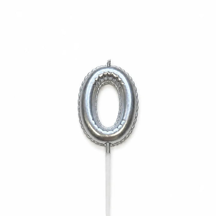 Silver balloon number 0 birthday candle for cake decoration