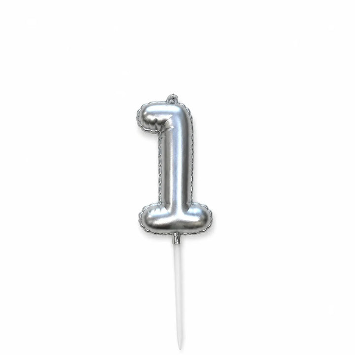 Silver balloon number 1 birthday candle for cake decoration