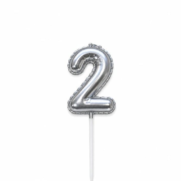 Silver balloon number 2 birthday candle for cake decoration