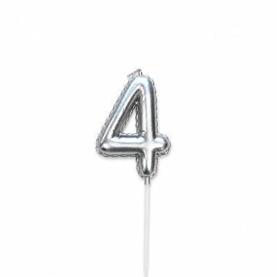 Silver balloon number 4 birthday candle for cake decoration