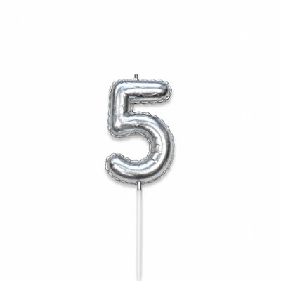 Silver balloon number 5 birthday candle for cake decoration