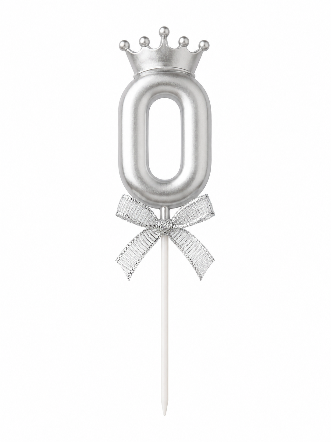 Silver Crown Number Birthday Candle 0 – Milestone Birthday Cake Candle