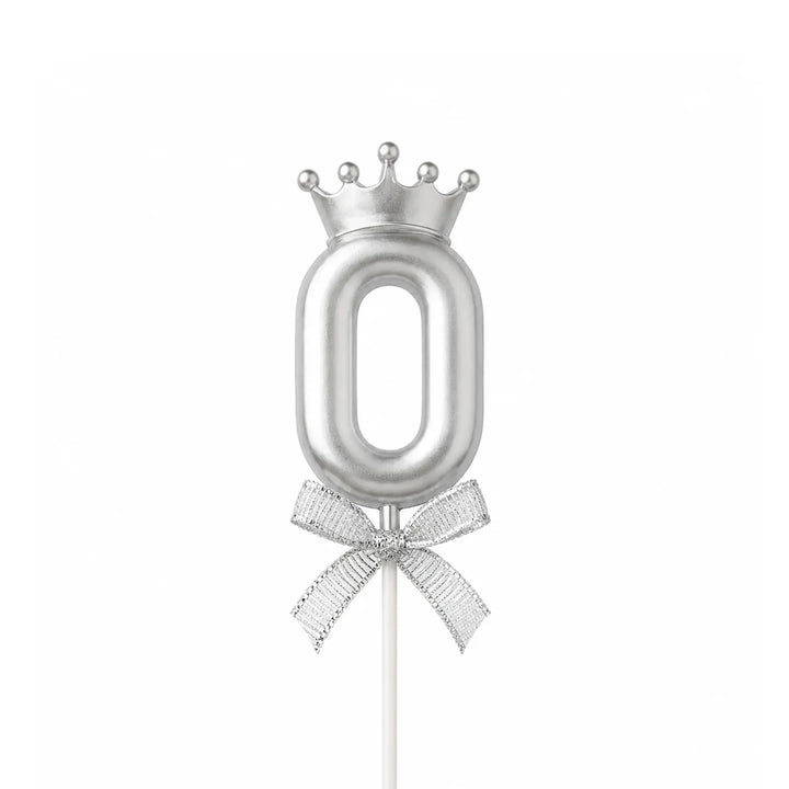 Silver Crown Number Birthday Candle 0 – Milestone Birthday Cake Candle