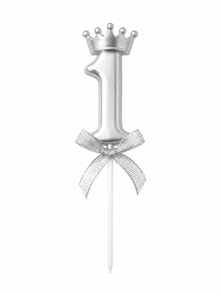 Silver Crown Number Birthday Candle 1 – Silver Birthday Cake Candle