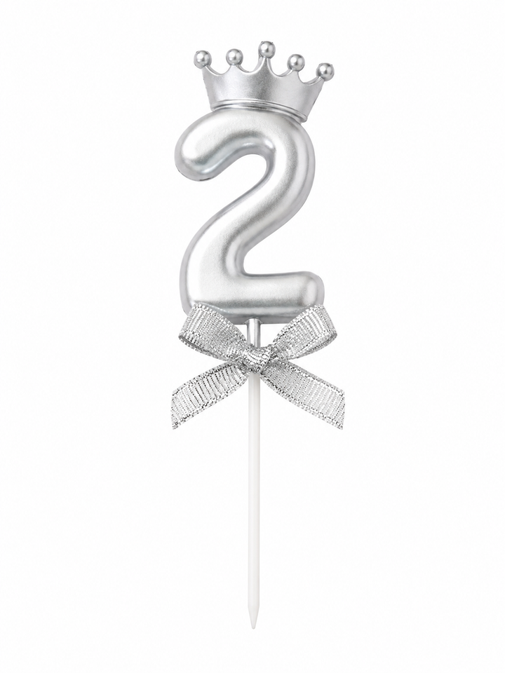 Silver Crown Number Birthday Candle 2 – Silver Number Cake Candle