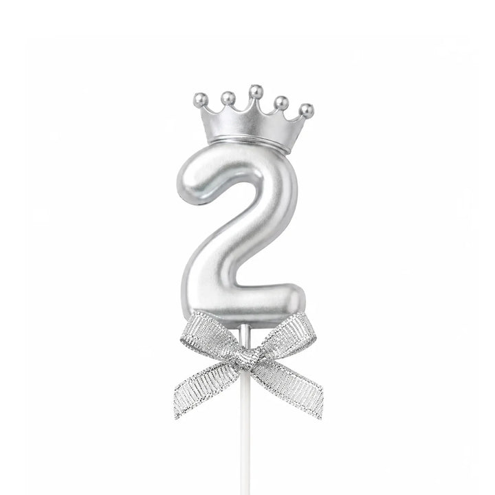 Silver Crown Number Birthday Candle 2 – Silver Number Cake Candle