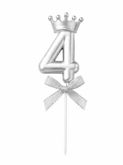 Silver Crown Number Birthday Candle 4 – Silver Crown Cake Candle