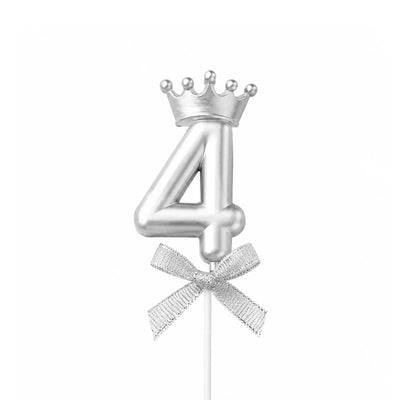 Silver Crown Number Birthday Candle 4 – Silver Crown Cake Candle