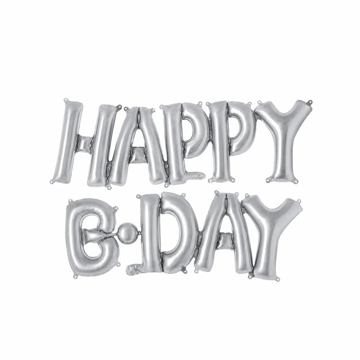 Silver Happy B-Day Foil Balloon Banner – Birthday Party Photo Backdrop Decoration