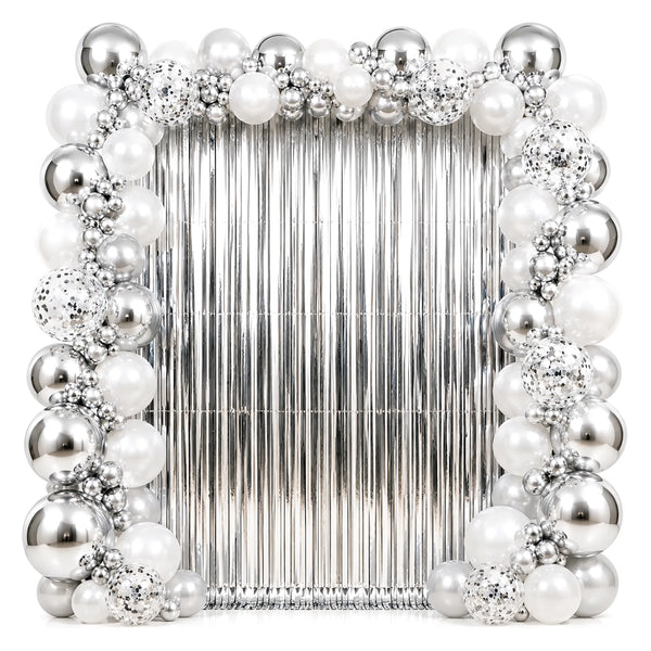 Silver Metallic Foil Fringe Curtain Backdrop for Celebration Decorations