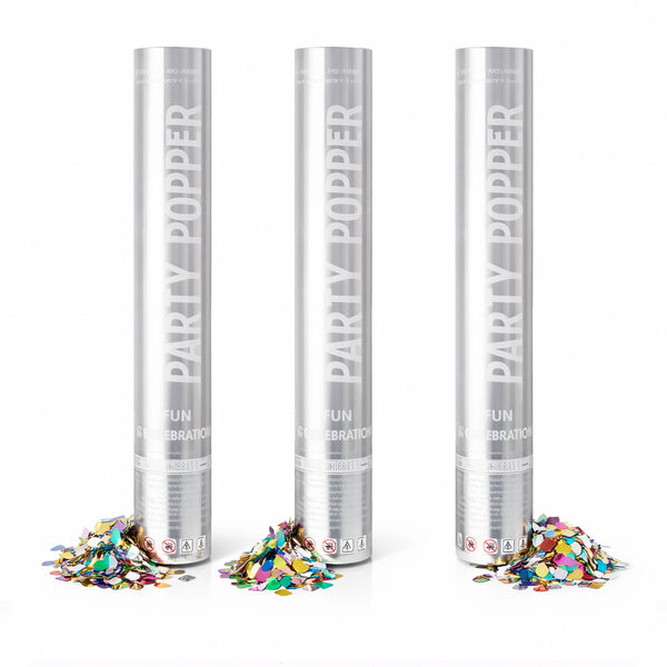 Silver Metallic Party Popper Confetti Cannon with Multi-Color Foil Confetti