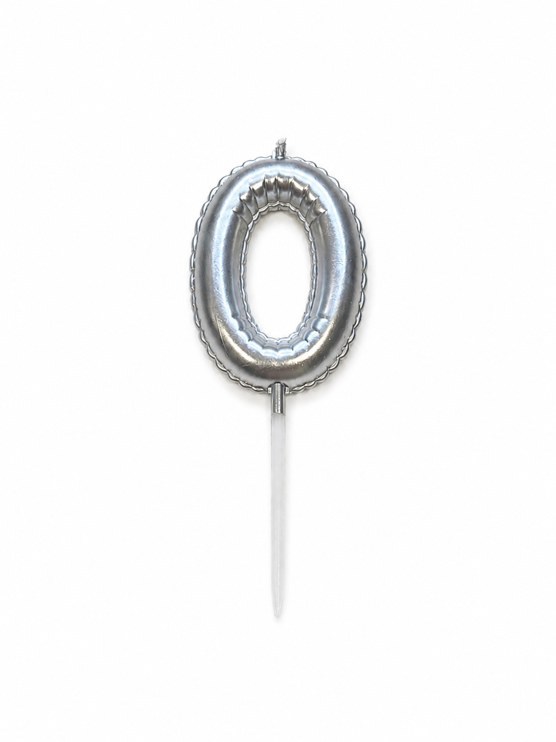Silver Number 0 Birthday Candle, Balloon-Style Cake Candle