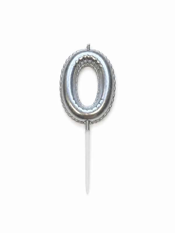 Silver Number 0 Birthday Candle, Balloon-Style Cake Candle