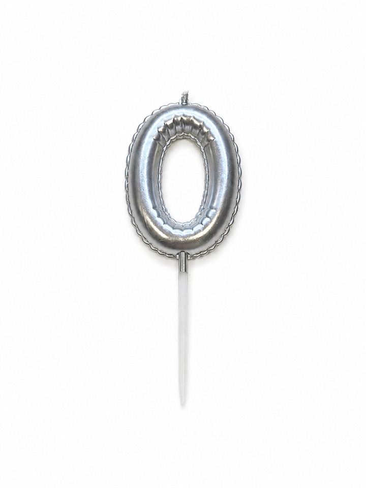 Silver Number 0 Birthday Candle, Balloon-Style Cake Candle