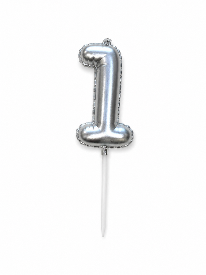 Silver Number 1 Birthday Candle, Balloon-Style Cake Candle