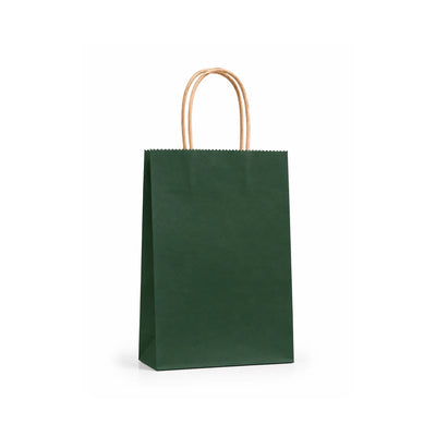 Small Dark Green Paper Gift Bags with Handles, 15 Pack – 5.9 x 8.3 in
