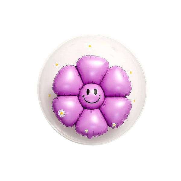 Smiley Daisy Flower Bubble Balloon in Purple, 24-inch