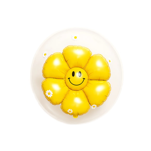 Smiley Daisy Flower Bubble Balloon in Yellow, 24-inch