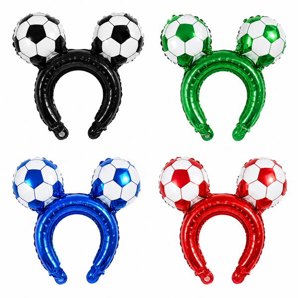 Soccer Ball Balloon Headbands in Black, Green, Blue, and Red – Sports Party Balloon Headwear