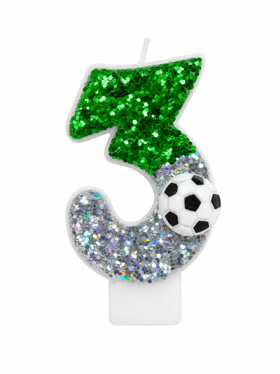 Green Glitter Soccer Number 3 Birthday Candle with Soccer Ball