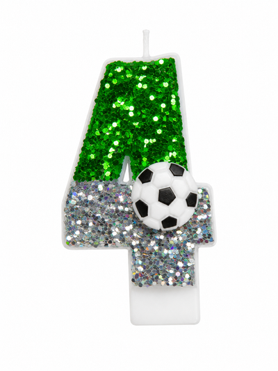 Green Glitter Soccer Number 4 Birthday Candle with Soccer Ball