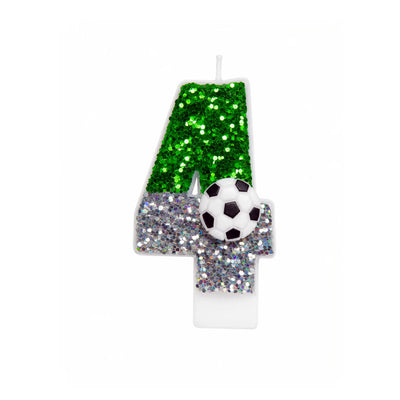 Green Glitter Soccer Number 4 Birthday Candle with Soccer Ball