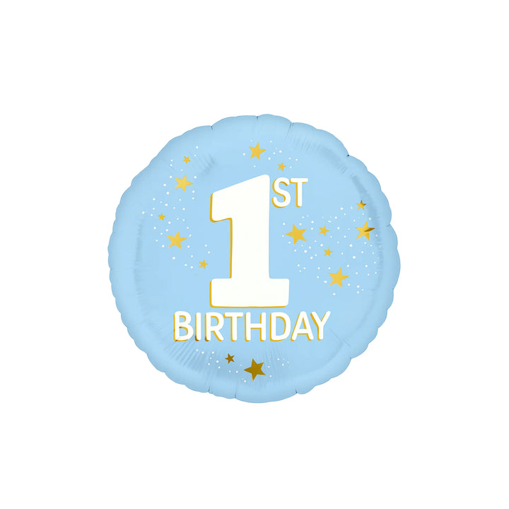 Starry 1st Birthday Foil Balloon in Blue & Gold, 18-inch