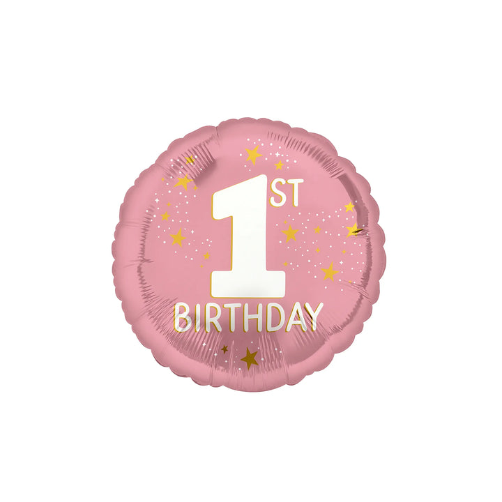 Starry 1st Birthday Foil Balloon in Pink & Gold, 18-inch