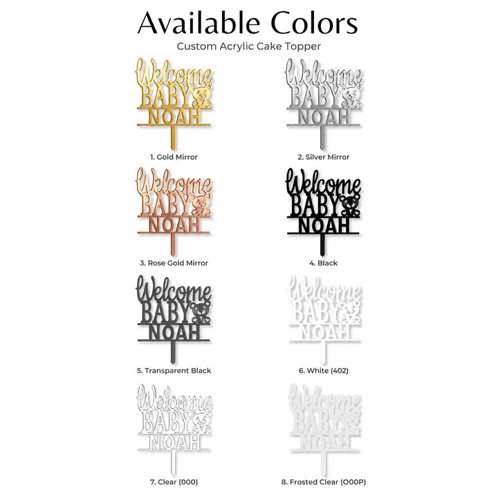 Welcome Baby Cake Topper Color Options – Gold, Silver, Rose Gold, Black, Clear & More