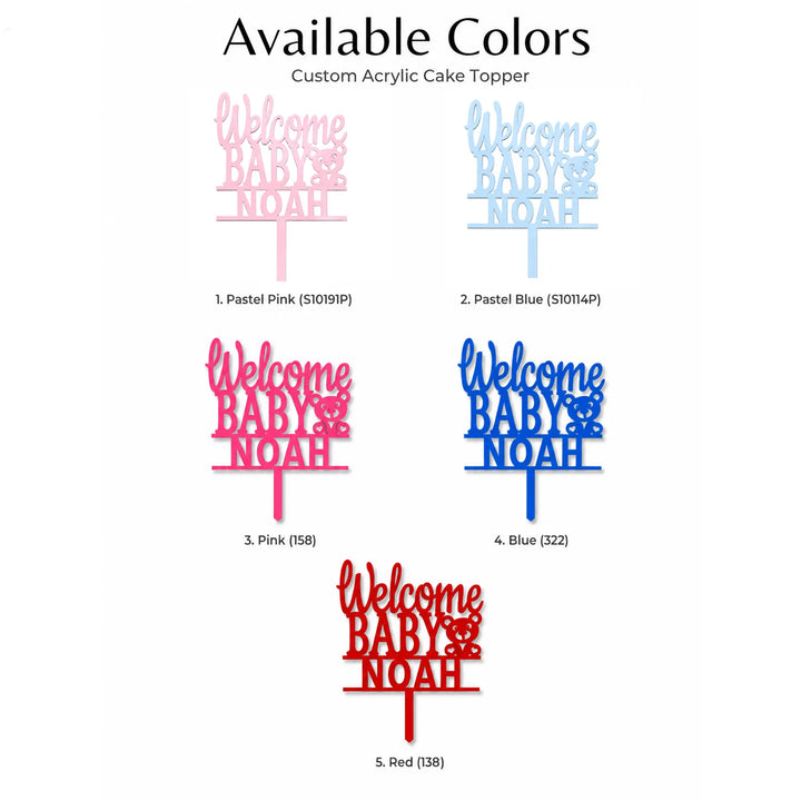 Welcome Baby Cake Topper Color Options – Pastel Pink, Pastel Blue, Pink, Blue, Red