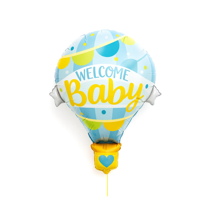 Welcome Baby Hot Air Balloon Foil Balloon in Blue, 31-inch