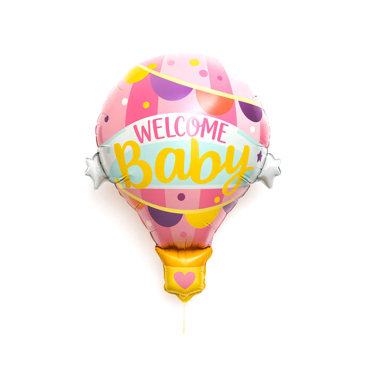 Welcome Baby Hot Air Balloon Foil Balloon in Pink, 31-inch