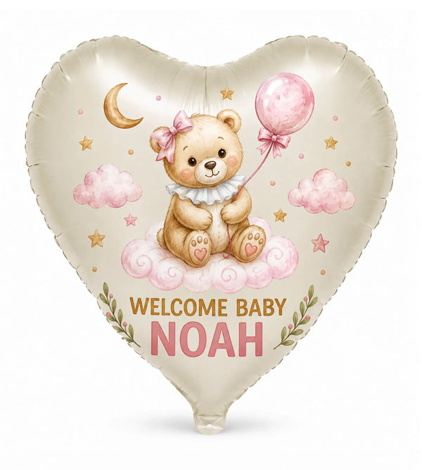 Welcome Baby Balloons - Personalized Teddy Bear Baby Shower