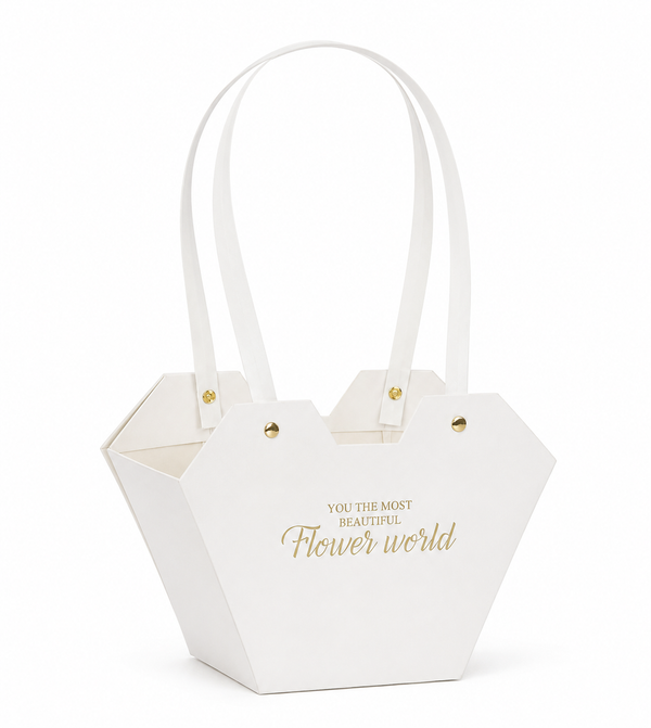 White Flower Gift Bag with Handles – Floral Bouquet Presentation Bag
