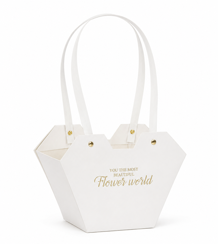 White Flower Gift Bag with Handles – Floral Bouquet Presentation Bag